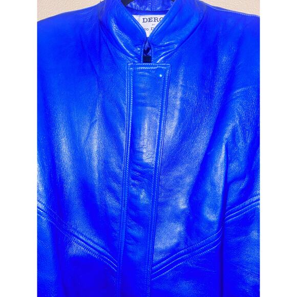 Dero by Rocco Amelio Y2K Biker Rocker Vintage Blue Leather  Jacket - Picture 3 of 9